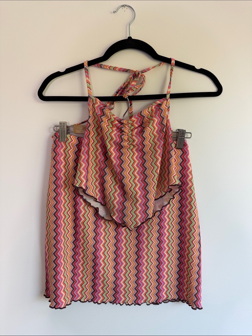 Princess Polly 2-piece Set Pink Multi Chevron Halter Camisole